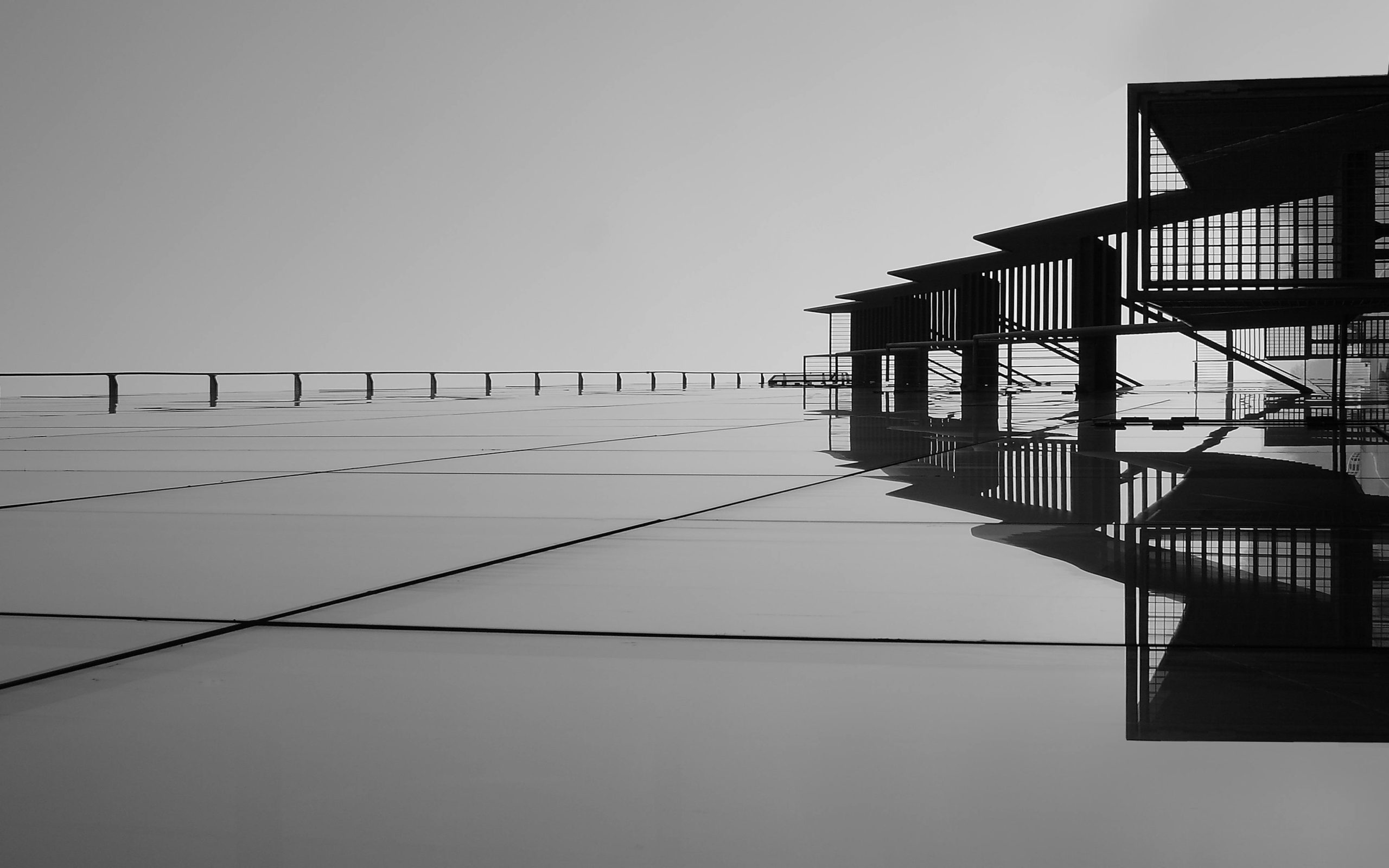 Architecture Photography A striking minimalist black and white image featuring architectural reflections on glass surfaces.